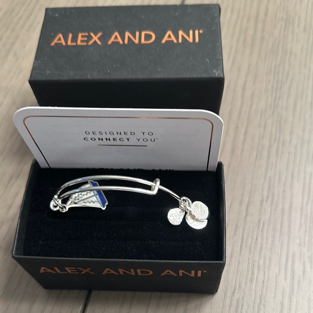 Alex and Ani Silver Bangle with Blue Charm